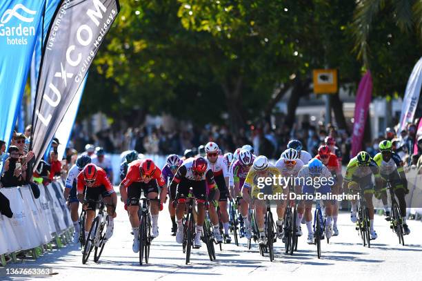 Arnaud De Lie of Belgium and Team Lotto Soudal, Giacomo Nizzolo of Italy and Team Israel Start-Up Nation, Hugo Hofstetter of France and Team Arkea -...