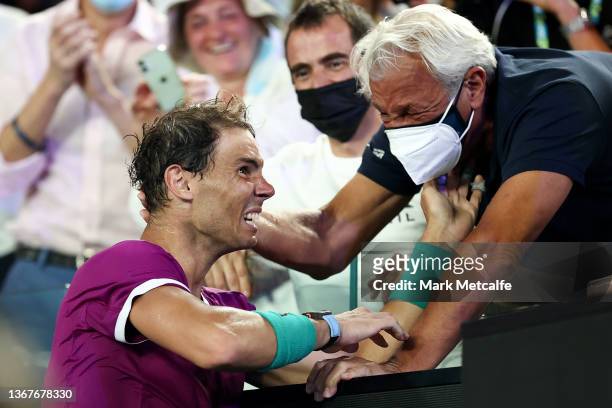 Rafael Nadal of Spain celebrates with his father Sebastian Nadal after winning his Men’s Singles Final match against Daniil Medvedev of Russia during...