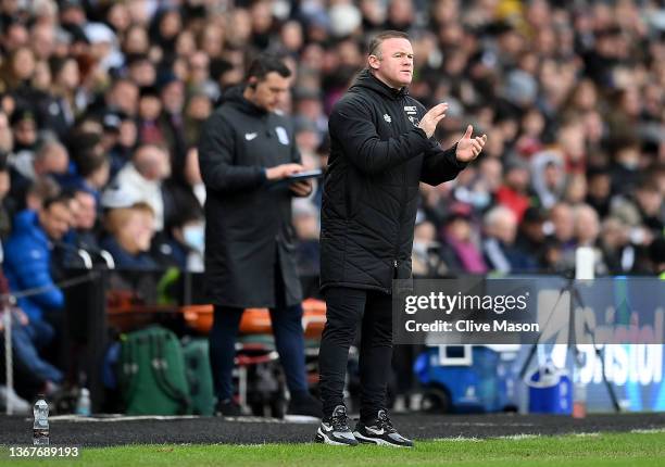 Manager of Derby County, Wayne Rooney looks on during the Sky Bet Championship match between Derby County and Birmingham City at Pride Park Stadium...