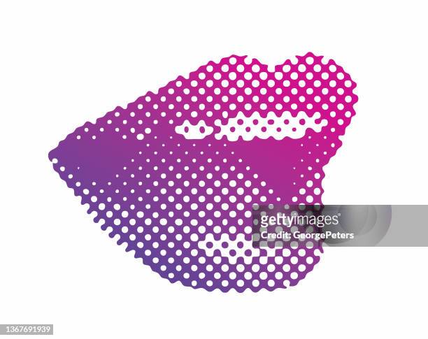 halftone dot pattern of smiling female lips - lips stock illustrations