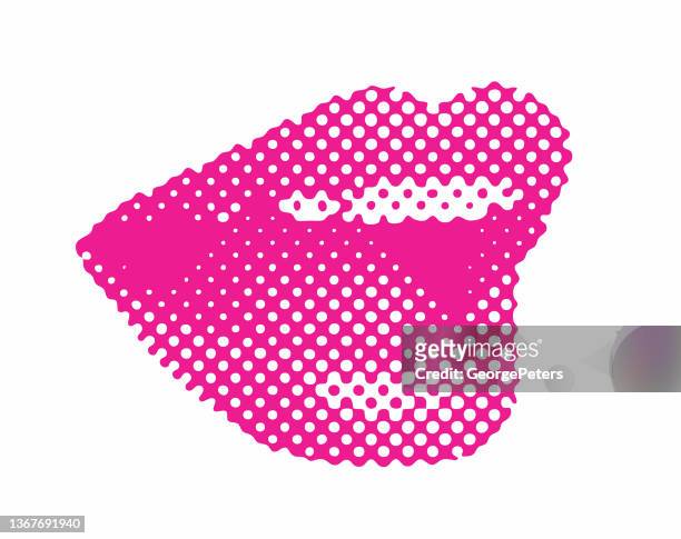 halftone dot pattern of smiling female lips - online dating stock illustrations