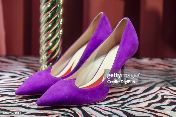 purple suede high heels - traditional japanese footwear stock pictures, royalty-free photos & images