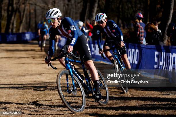 Jack Spranger of The United States and Magnus White of The United States compete during the 73rd UCI Cyclo-Cross World Championships Fayetteville...