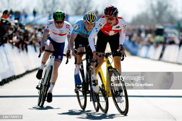 Nathan Smith of United Kingdom, Aaron Dockx of Belgium and Jan Christen of Switzerland compete on last lap during the 73rd UCI Cyclo-Cross World...