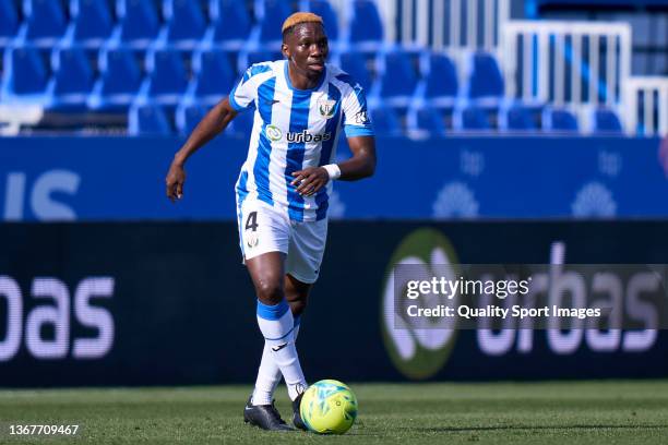 Kenneth Omeruo of CD Leganes runs with the ball during the LaLiga Smartbank match between CD Leganes and AD Alcorcon at Estadio de Butarque, on...