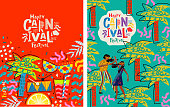 Carnival and festival. Vector illustration of musical and dance celebration, masquerade, party, people, pattern and mask. Drawing for poster, background and card
