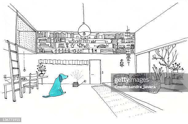 blue dog - living room no people stock illustrations