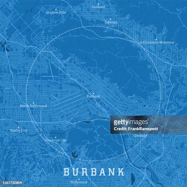 burbank ca city vector straßenkarte blauer text - hollywood california stock-grafiken, -clipart, -cartoons und -symbole