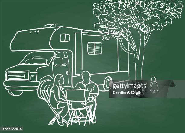 american camping oder glamping tafel - caravan stock-grafiken, -clipart, -cartoons und -symbole