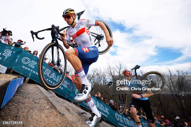 Thomas Pidcock of The United Kingdom and Jens Adams of Belgium compete during the 73rd UCI Cyclo-Cross World Championships Fayetteville 2022 - Men's...