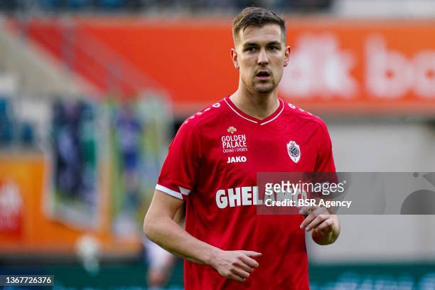 Bjorn Engels of Royal Antwerp FC during the Jupiler Pro League match between KAA Gent and Royal Antwerp FC at Ghelamco Arena on January 30, 2022 in...
