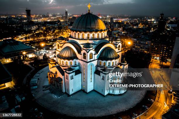aerial picture of the church of saint sava in belgrade - belgrade skyline imagens e fotografias de stock