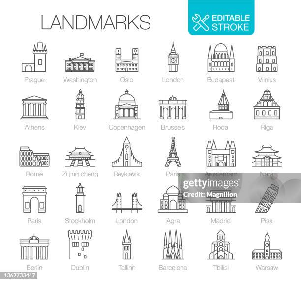 stockillustraties, clipart, cartoons en iconen met landmarks icons set editable stroke - italy vs norwegian