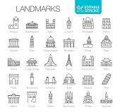 Landmarks Icons Set Editable Stroke