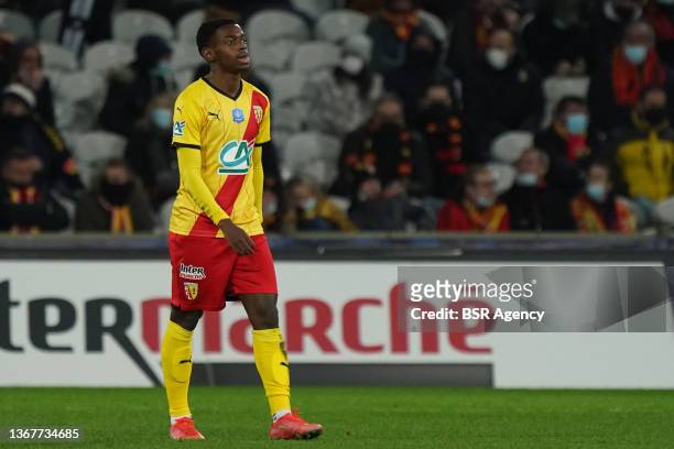 Ibrahima Balde of RC Lens during the Coupe de France match between RC Lens and AS Monaco at Stade Bollaert-Delelis on January 30, 2022 in Lens, France