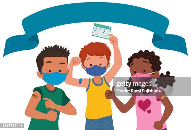 childhood immunization - black students with masks stock illustrations