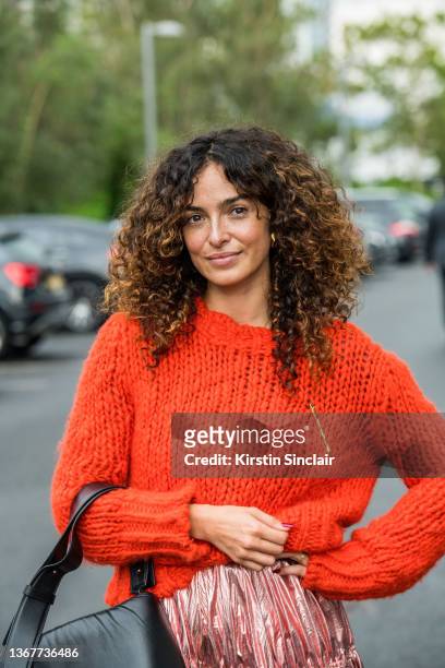 Actress Anna Shaffer wears all Rejina Pyo during London Fashion Week September 2021 on September 19, 2021 in London, England.