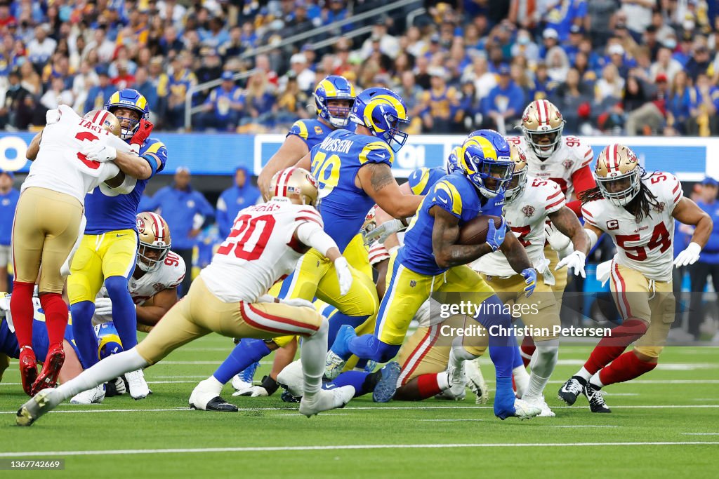 Nfc Rams Cam Akers of the Los Angeles Rams runs after a catch in the first ...