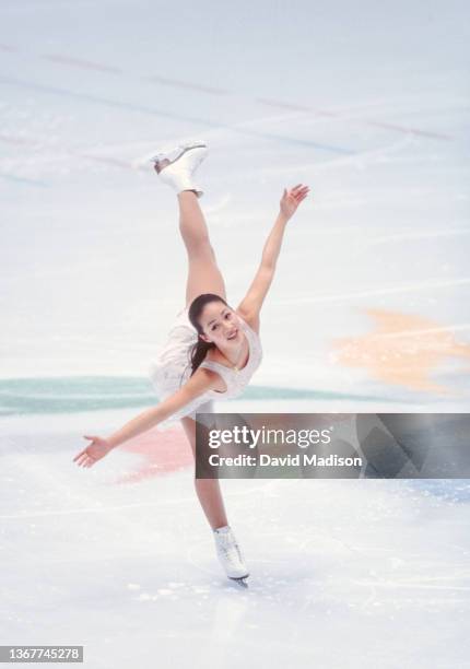 Michelle Kwan of the USA skates in the exhibition program of the figure skating competition in the 1998 Winter Olympics held on February 21, 1998 in...