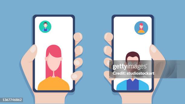 video conference internet meeting and live video chat - remote work presentation stock illustrations