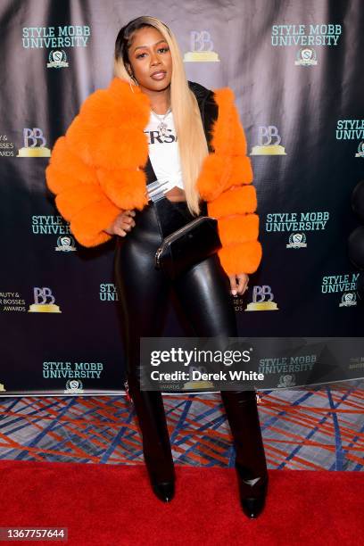 Remy Ma attends the 2022 Beauty & Barber Bosses Awards And Scholarship Show at Hilton Atlanta Airport on January 30, 2022 in Hapeville, Georgia.