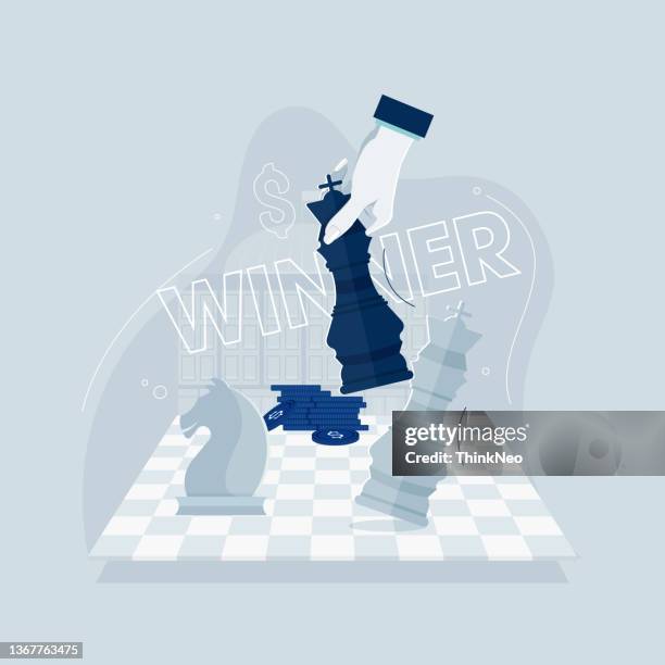 ilustraciones, imágenes clip art, dibujos animados e iconos de stock de competencia empresarial, check & mate - demasiado grande ilustraciones de stock