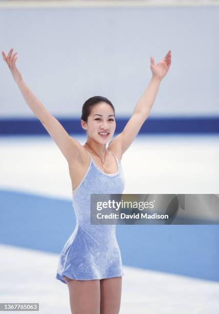 Michelle Kwan of the USA finishes her free program in the Ladies Singles event of the figure skating competition in the 1998 Winter Olympics held on...
