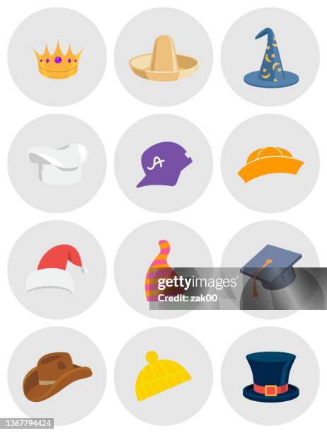 illustrazioni stock, clip art, cartoni animati e icone di tendenza di cappelli - sombrero fedora
