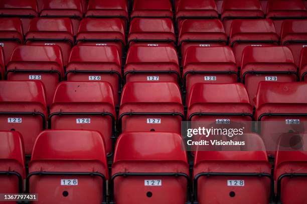 Empty red seats ahead of the Vitality Women's FA Cup Fourth Round between Aston Villa and Chelsea at Banks's Stadium on January 29, 2022 in Walsall,...