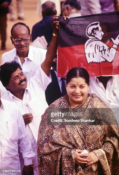 Tamil Nadu Chief Minister J Jayalalitha with All India Anna Dravida Munnetra Kazhagam MP's after BJP-NDA government is sworn-in on on March 19, 1998...