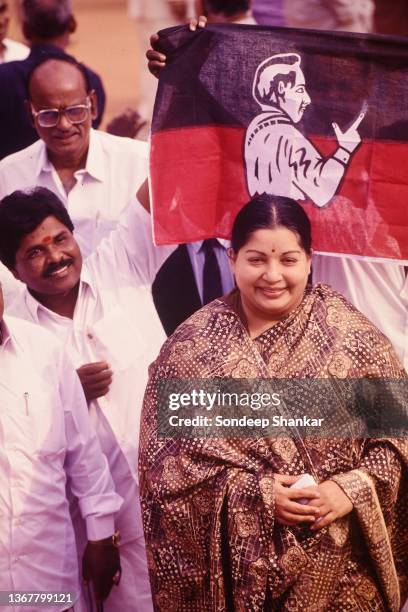 Tamil Nadu Chief Minister J Jayalalitha with All India Anna Dravida Munnetra Kazhagam MP's after BJP-NDA government is sworn-in on on March 19, 1998...