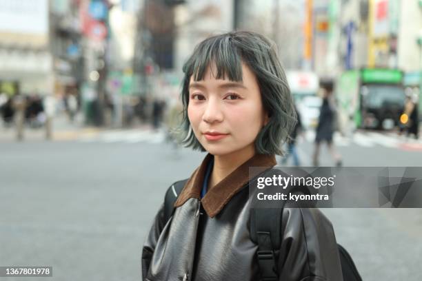 portrait of beautiful asian young woman with gray hair - shibuya ward stock pictures, royalty-free photos & images