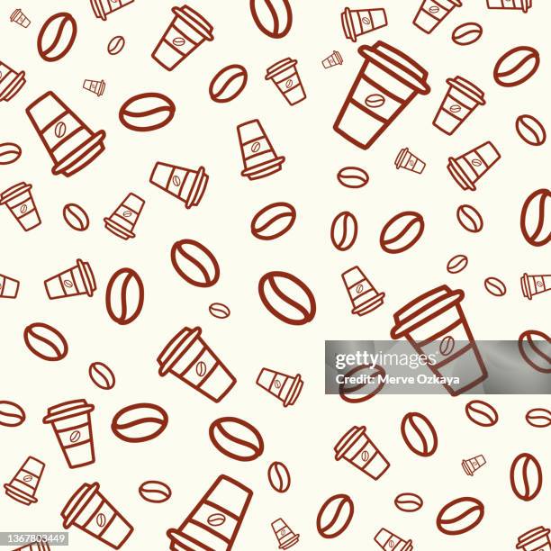 stockillustraties, clipart, cartoons en iconen met take away coffee. seamless pattern - café au lait