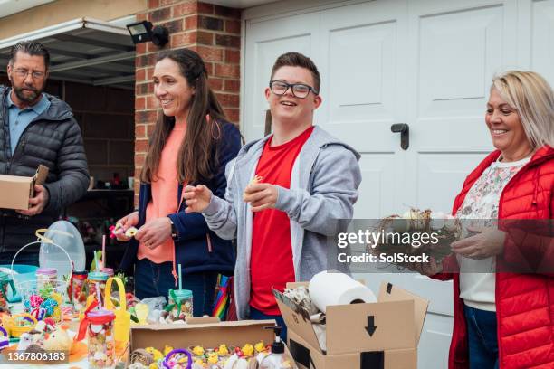 community easter yard sale - fundraising concept stock pictures, royalty-free photos & images