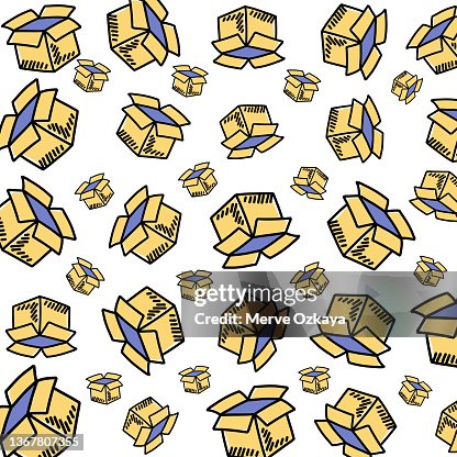 Hand drawn cardboard boxes. seamless pattern Hand drawn cardboard boxes. seamless pattern