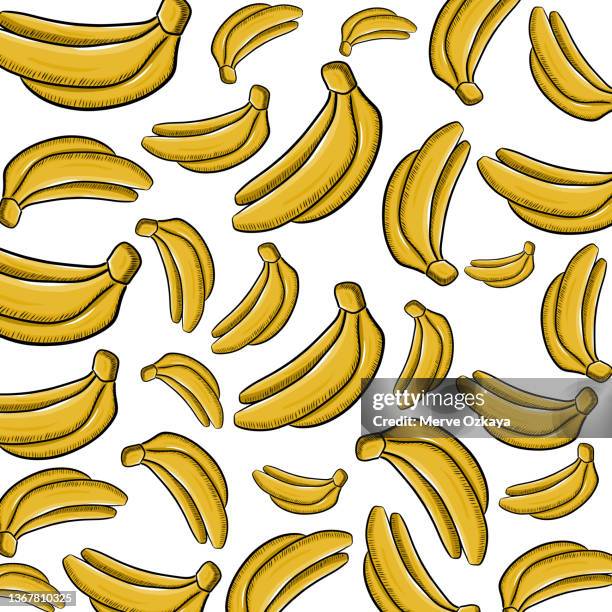 hand drawn banana seamless pattern - juicy texture stock illustrations