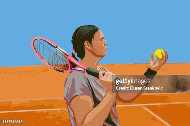 illustrations, cliparts, dessins animés et icônes de le sentiment de victoire après un bon match en tennis - tennis terre battue