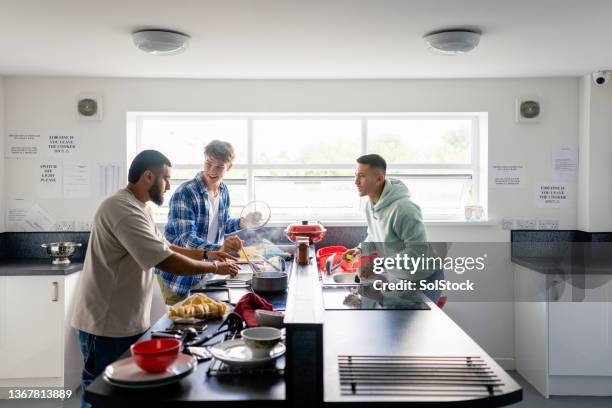 teamwork in the kitchen - student housing stock pictures, royalty-free photos & images