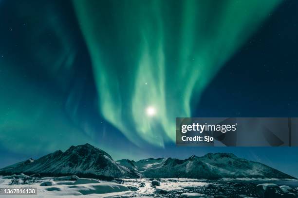 aurora nördlichen polaren helle nachthimmel über nordnorwegen - tromsö stock-fotos und bilder