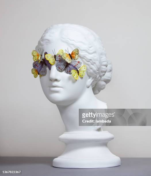 greek goddess with butterflies - head sculpture stock pictures, royalty-free photos & images