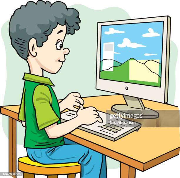 The Child Learns At The Computer Online Classes High-Res Vector Graphic ...