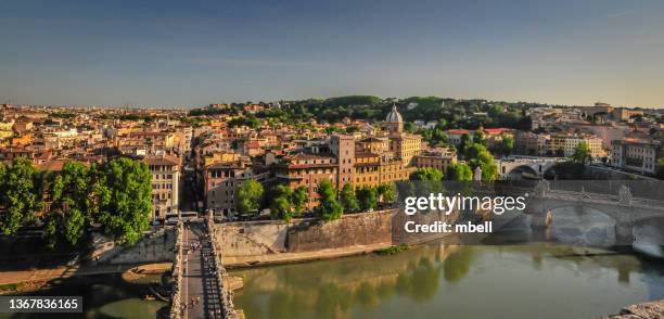 bridges over the tiber river with ponte saint angelo bridge - rome italy - river tiber stock pictures, royalty-free photos & images