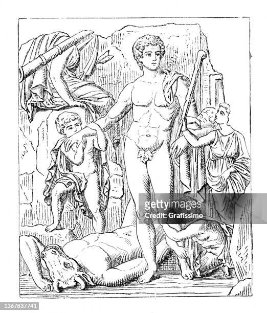 bildbanksillustrationer, clip art samt tecknat material och ikoner med theseus after killing the minotaur - europa mythological character