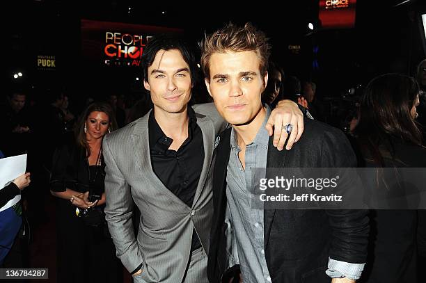 Actors Ian Somerholder and Paul Wesley arrive at the 2012 People's Choice Awards at Nokia Theatre L.A. Live on January 11, 2012 in Los Angeles,...