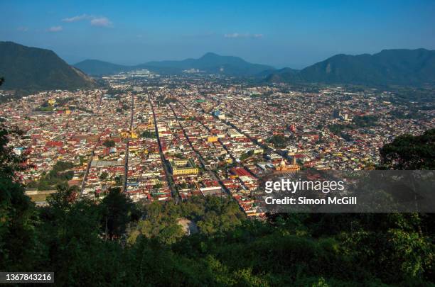 view at sunset from cerro del borrego of the township of orizaba, veracruz, mexico - veracruz stock pictures, royalty-free photos & images