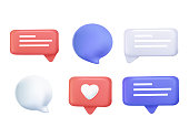 Set of 3d speak bubble. Chatting box, message box. 3D Web Vector Illustrations. 3D Chat icon set. Balloon 3d style.