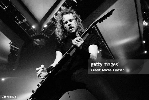 Guitarist James Hetfield from American Heavy Metal band Metallica performs live on stage in the Netherlands circa 1992.