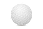 Golf ball isolated on white background, full depth of field, clipping path. Traditional white golf ball for sport