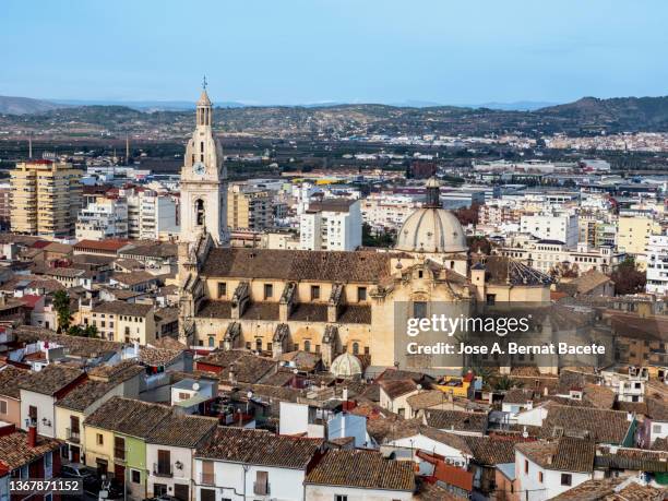 aerial view of from the old part of the city of xativa. - valence espagne photos et images de collection