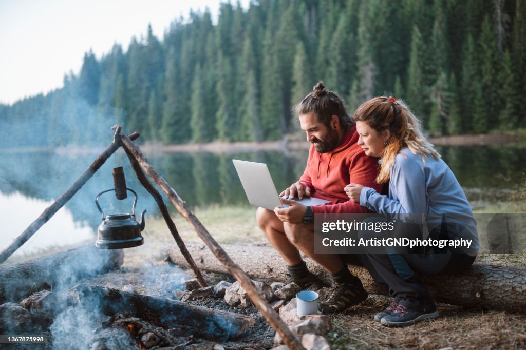 Using technology on camping.